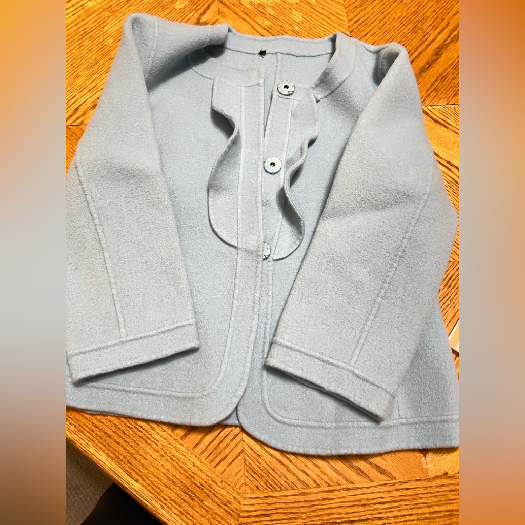 Talbots Light Blue Ruffle Wool Blend Coat
